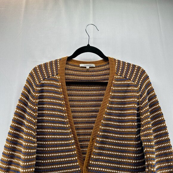 Carven Sweater Mens Sz L Button Up Knitted Cardigan Motif Stripe Brown Multi - Picture 3 of 12